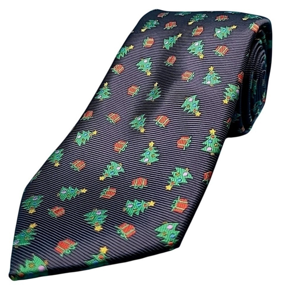 Hallmark Christmas Tree Necktie Tie Holiday Traditions Men's Navy